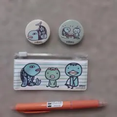 アランジアロンゾ　うお&かっぱ、かぱぱ、缶バッチとミニスライダーポーチセット
