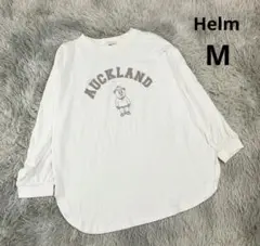 【ヘルム】オーバーサイズ 長袖カットソー Tシャツ (M) くまプリント 白