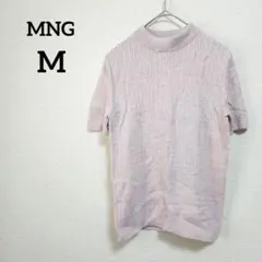 MNGマンゴ　【M】 半袖ニット ピンク リブ編みセーター かわいいのサムネイル