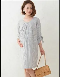 授乳服 ワンピース ストライプホワイト