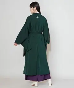 【カヤ】和の狭衣羽織　グリーン　長羽織　コート　緑　ふりふ　着物