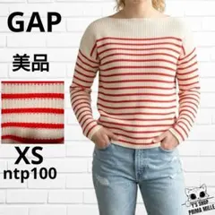 美品 GAP ボートネック ボーダー 長袖 セーター XS 赤と白 ウール混のサムネイル