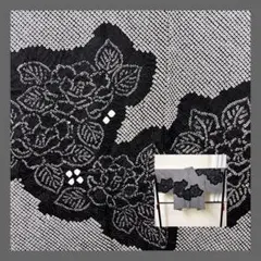 羽織 袷 総絞り 鹿の子 黒 白 牡丹 ボタン 大柄 h0021