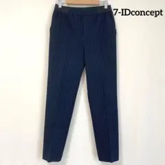 【セブンアイディコンセプト】ストライプ柄カジュアルパンツ L 紺 センタープレス