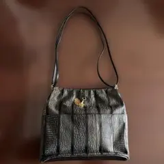 レザーショルダーバッグ／ブラック×グレー