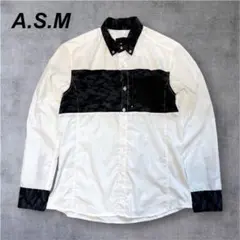 美品✨　A.S.M 迷彩切替シャツ　L 長袖シャツ ホワイト/ブラック