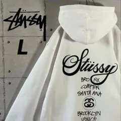 【即完売モデル】ステューシー☆ワールドツアー バックプリント パーカー 白 Ｌ