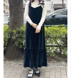 merry jenny リボン ベロア キャミワンピース ブラック