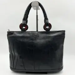 美品✨ イビサ ハンドバッグ ペイズリー レザー ブラック ロゴ 多収納