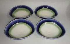 有田焼・呉須グリーン楕円多用鉢４個セット・アウトレット・新品未使用