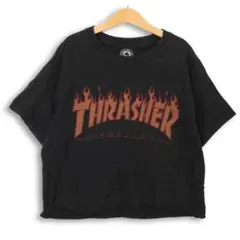 短丈 フレイム ファイヤーロゴ Tシャツ ブラック 黒 Y2K シティボーイのサムネイル