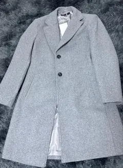 グレー チェスターコート ウール混紡