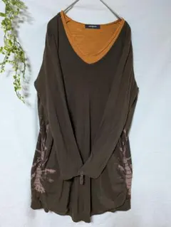 美品アジアン タイダイブラウンチュニックワンピース山吹色シャツ2点セットタイ製