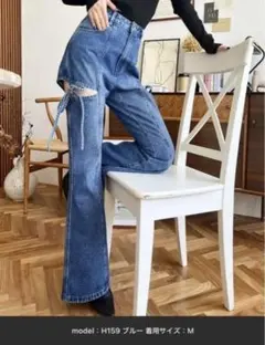 フレアデザイン ダメージデニムパンツ Mサイズ
