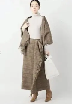 Plage GLEN FYNE フリンジチェックスカート＋ストールセット　新品