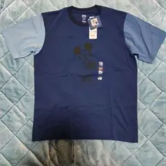 新品タグ付 Disney ミッキーマウス Tシャツ Lサイズ ネイビー