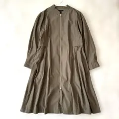 GALLORIA ギャローリア　ロングプリーツコート カーキ ジップアップ　M