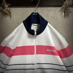 adidas トラックジャケット 白×ピンク×ネイビー ボーダー ハイネック