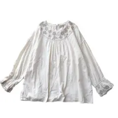 Samansa Mos2 刺繍ヨークブラウス コットン100 ナチュラル 生成り