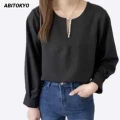 アビトーキョー ABITOKYO L パール ブラウス ブラックのサムネイル
