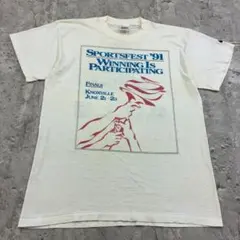 90s　銀タグ NIKE　SPORTSFEST'91　聖火柄T　白　古着 XL