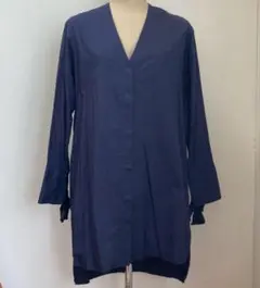ZARA シャツ ワンピース チュニック 長袖 リボン ネイビー やや訳あり