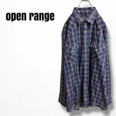 mt64125 USA製　オープンレンジ　ウエスタンシャツ　チェック柄　紺色