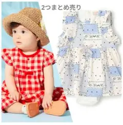 petit main花柄シャーリングワンピース、ベルメゾン カエルロンパース