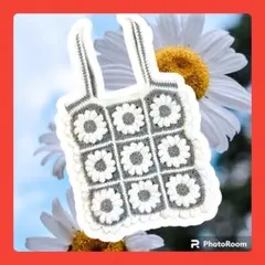 グラニースクエア かぎ針編み バッグ フリル ハンドメイド トートバッグ