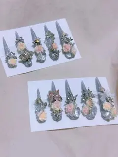 高級感　量産型ネイルチップ　シルバー系　ワンホン　 Sサイズ　接着セット付き