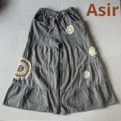 Asirアジール グレー かぎ編み装飾 ガウチョパンツ M