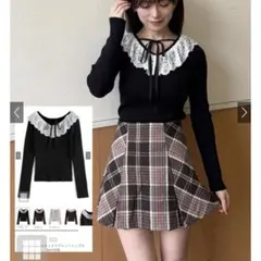 GRL レースリボンVネックリブニットトップス tw1235