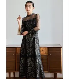 美品✨️niana フラワーレースチュール切替フレアドレス ブラック M