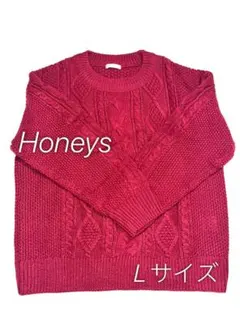 Honeys 赤ニット ケーブル編み
