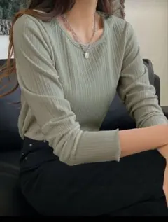 SHEIN Dazy リブニット　リブ編みオリーブグリーン長袖トップス
