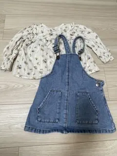 ZARA デニムオーバーオールと花柄トップス セット 12-18ヶ月