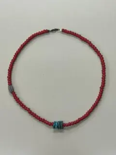 一点物！【アンティーク】ホワイトハーツビーズ ターコイズネックレス 45センチ