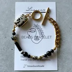 【天然石ブレスレット】ダルメシアンジャスパー オニキス ステンレスチェーン