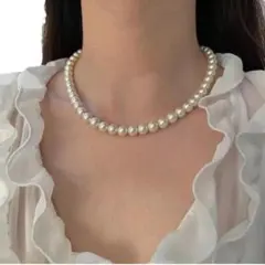 クラシックパールネックレス 8mm　シルバーチェーンのサムネイル