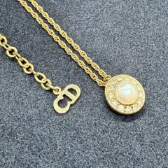 CD ディオール パールゴールドチェーンネックレス ストーン装飾アクセサリー 金