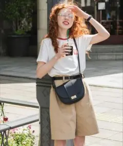 タック入り ハイウエストチノショートパンツ　Lサイズ