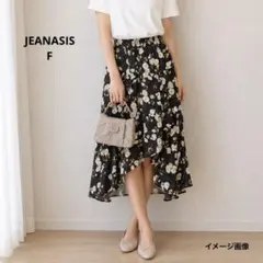 ジーナシス 花柄　ロングスカート アシメ フレア 黒 ウエストゴム　総柄のサムネイル