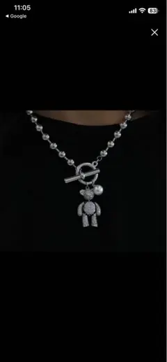 シルバー テディベア チャーム ネックレス