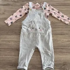 H &M グレーオーバーオールと動物柄長袖シャツセット