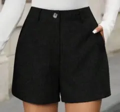 黒 ショートパンツ ウエストゴム ボタン付き