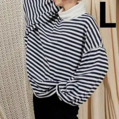 THE SHOP TK メンズ ボーダー プルオーバー　ボリューム袖　タートル