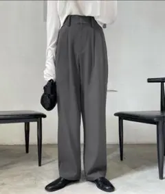 me+em select 太ベルトハイウエストカラータックスラックス