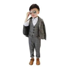 キッズ フォーマルスーツ 130cm グレー チェック柄