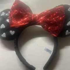 ミッキー耳カチューシャ 赤いリボン付き