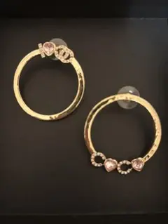 CHANEL シャネル　ハート型ストーン付きゴールドフープピアス